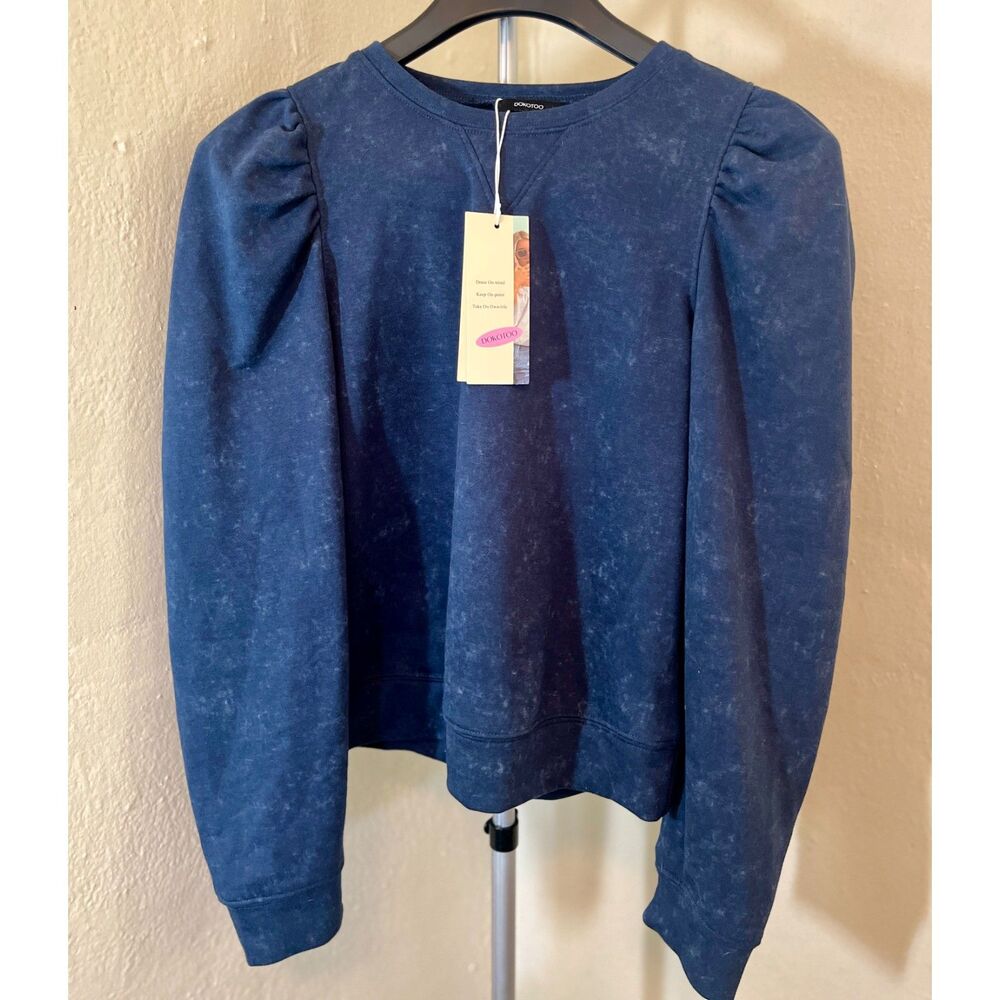 NWT Dokotoo Blue Puff Sleeve Cropped Sweatshirt Size S